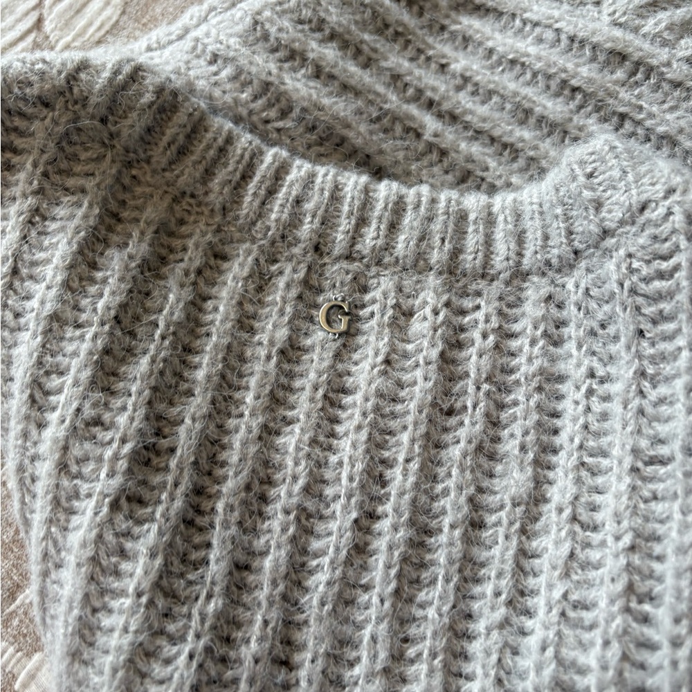 Guess Gray Cowl Neck Sweater with Ribbed Knit Design